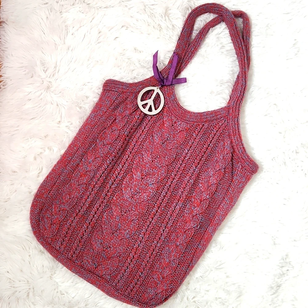 American Eagle Cable Knit Boho Hobo Crochet Tote Bag